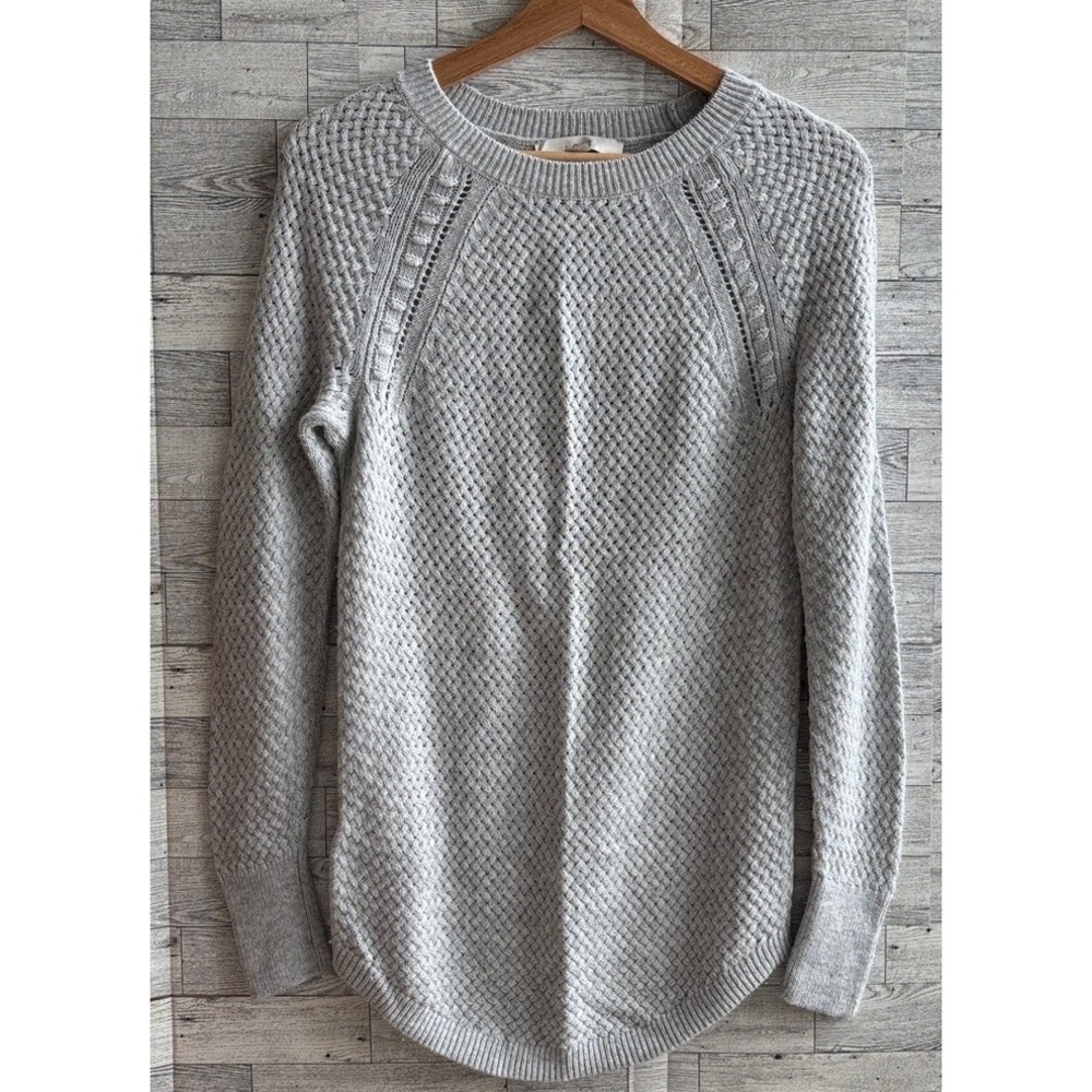 cableknit Sweater LOFT Gray wool blend‎ long line women's XS Cabincore
